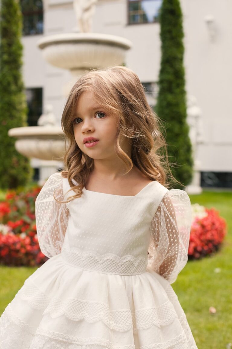 White Cotton Macram Lace Plus Size Girls Dress Maya Knee-Length Party Gown with Semi-Sheer 3/4 Sleeves for Special Occasions 4Y White Cotton Macram Lace Plus Size Girls Dress Maya Knee-Length Party Gown with Semi-Sheer 3/4 Sleeves for Special Occasions 4Y