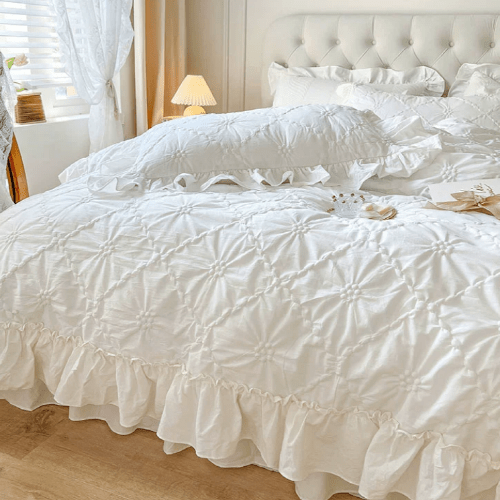 White Cozy Quilting Duvet Cover Set - WonderlandByLilian