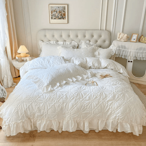 White Cozy Quilting Duvet Cover Set - WonderlandByLilian