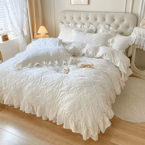 White Cozy Quilting Duvet Cover Set - WonderlandByLilian