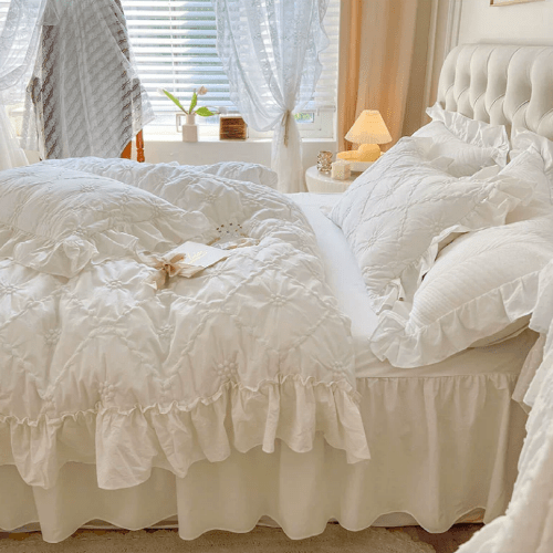 White Cozy Quilting Duvet Cover Set - WonderlandByLilian