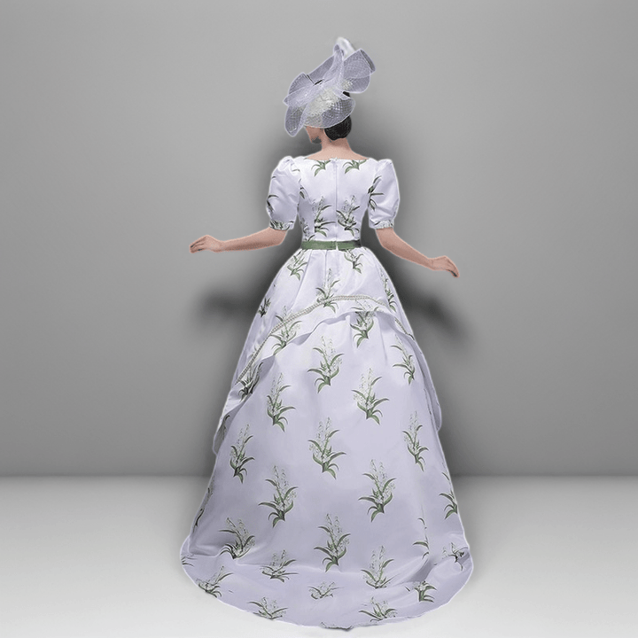 White Elegance with Green Print Rococo Ball Gown – Exquisite Baroque Style with Waist Bow Tie Plus Size - WonderlandByLilian