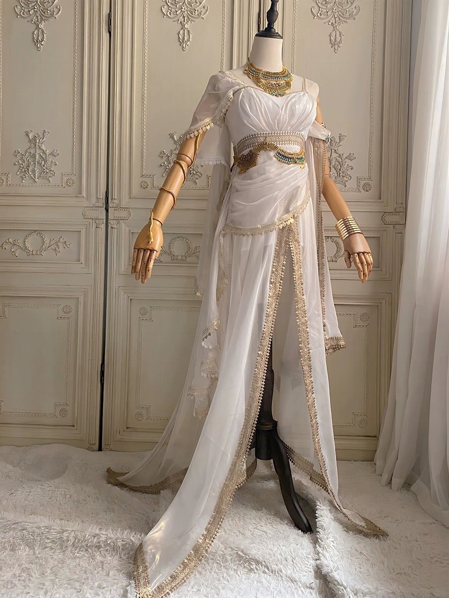 White Fantasy Dress - Fairy Evening Dress with Gold Accents Plus Size - WonderlandByLilian