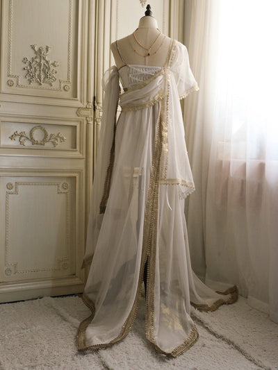 White Fantasy Dress - Fairy Evening Dress with Gold Accents Plus Size - WonderlandByLilian