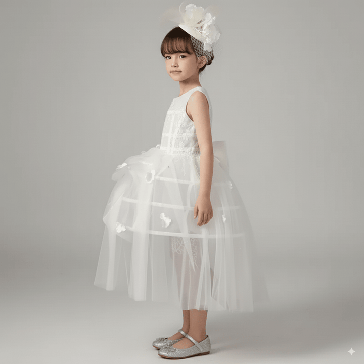 White Flower Girl Dress for Wedding – Elegant Tulle Flower Girl Dress with Lace Appliqué Plus Size - WonderlandByLilian