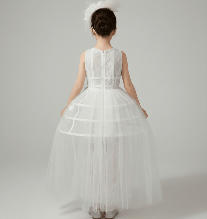 White Flower Girl Dress for Wedding – Elegant Tulle Flower Girl Dress with Lace Appliqué Plus Size - WonderlandByLilian