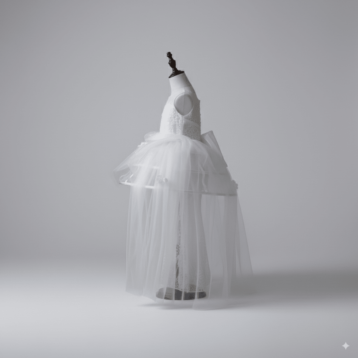 White Flower Girl Dress for Wedding – Elegant Tulle Flower Girl Dress with Lace Appliqué Plus Size - WonderlandByLilian