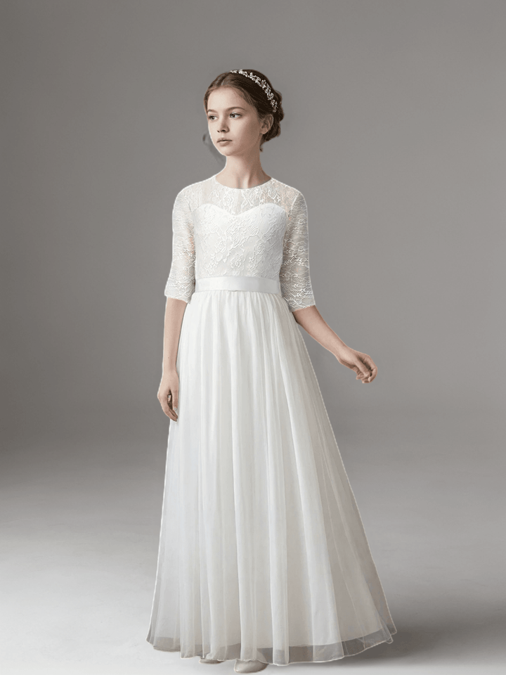 White Lace Half Sleeve Flower Girl Dress – Special Occasion Flower Girl Dress Plus Size - WonderlandByLilian