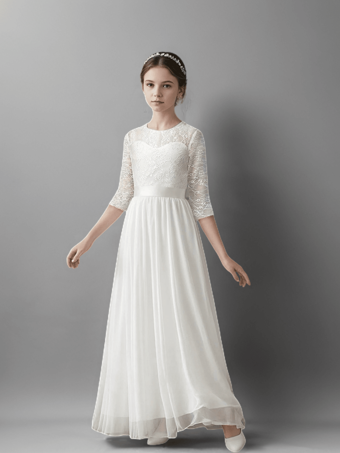 White Lace Half Sleeve Flower Girl Dress – Special Occasion Flower Girl Dress Plus Size - WonderlandByLilian
