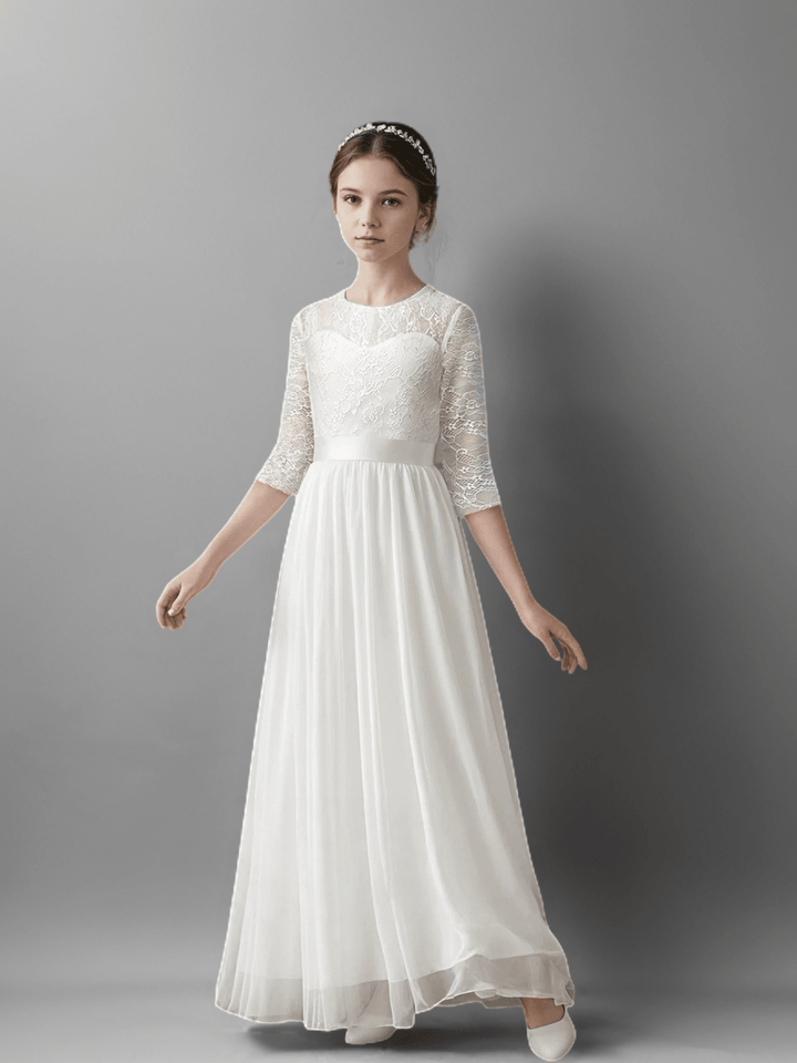 White Lace Half Sleeve Flower Girl Dress – Special Occasion Flower Girl Dress Plus Size - WonderlandByLilian