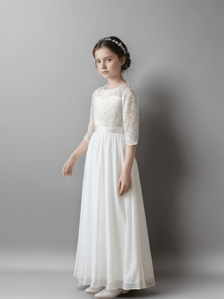 White Lace Half Sleeve Flower Girl Dress – Special Occasion Flower Girl Dress Plus Size - WonderlandByLilian