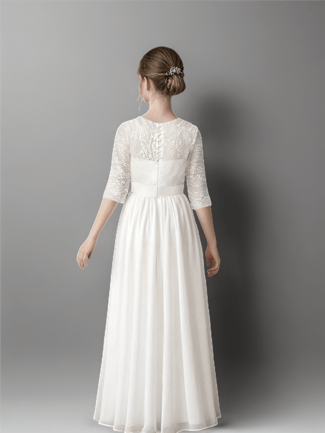 White Lace Half Sleeve Flower Girl Dress – Special Occasion Flower Girl Dress Plus Size - WonderlandByLilian