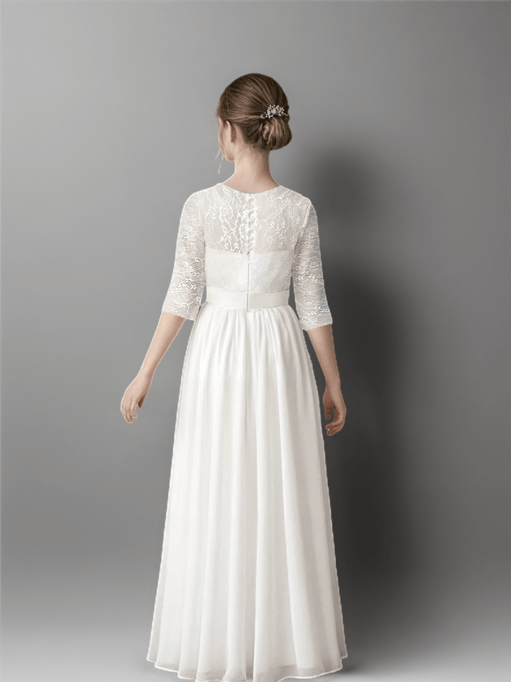 White Lace Half Sleeve Flower Girl Dress – Special Occasion Flower Girl Dress Plus Size - WonderlandByLilian
