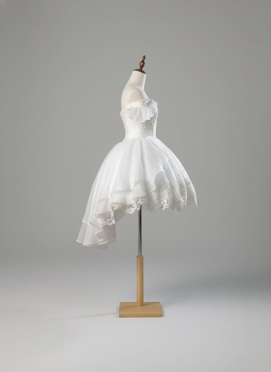 White Lolita Dress with Off - Shoulder - Short Evening Dress with Layered Ruffles – Lace Lolita Dress Plus Size - WonderlandByLilian