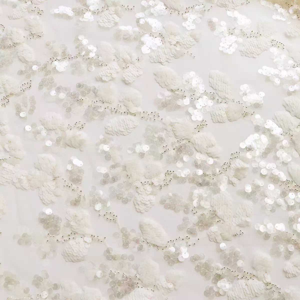 White Sequin Embroidered Lace Tulle Fabric for Custom Dresses and Gowns - WonderlandByLilian