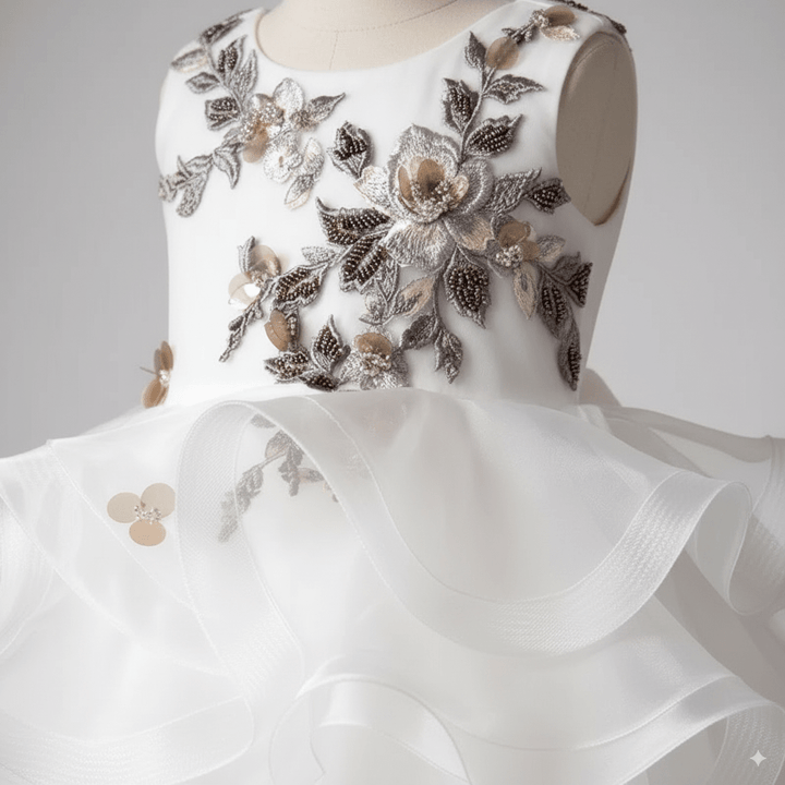 White Tulle Flower Girl Dress with 3D Floral Embroidery – Special Occasion Flower Girl Dress Plus Size - WonderlandByLilian