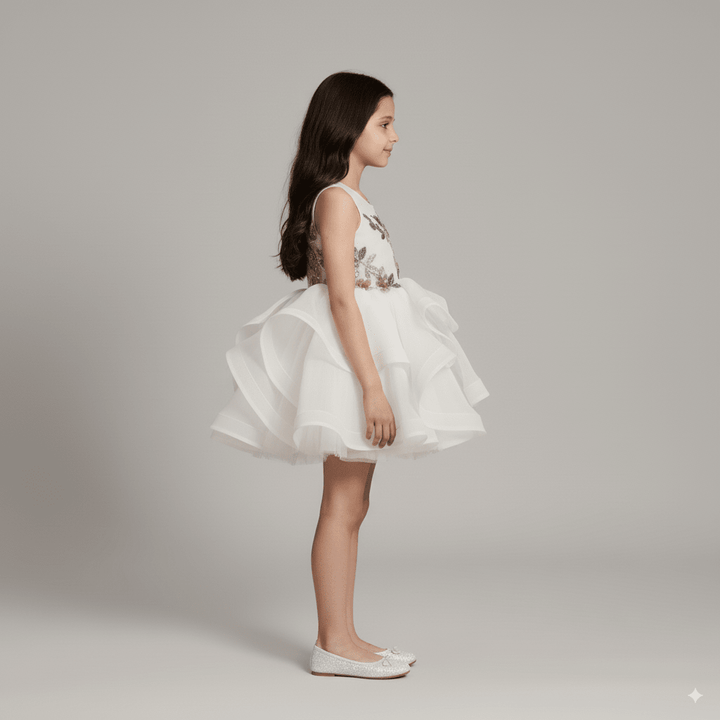White Tulle Flower Girl Dress with 3D Floral Embroidery – Special Occasion Flower Girl Dress Plus Size - WonderlandByLilian