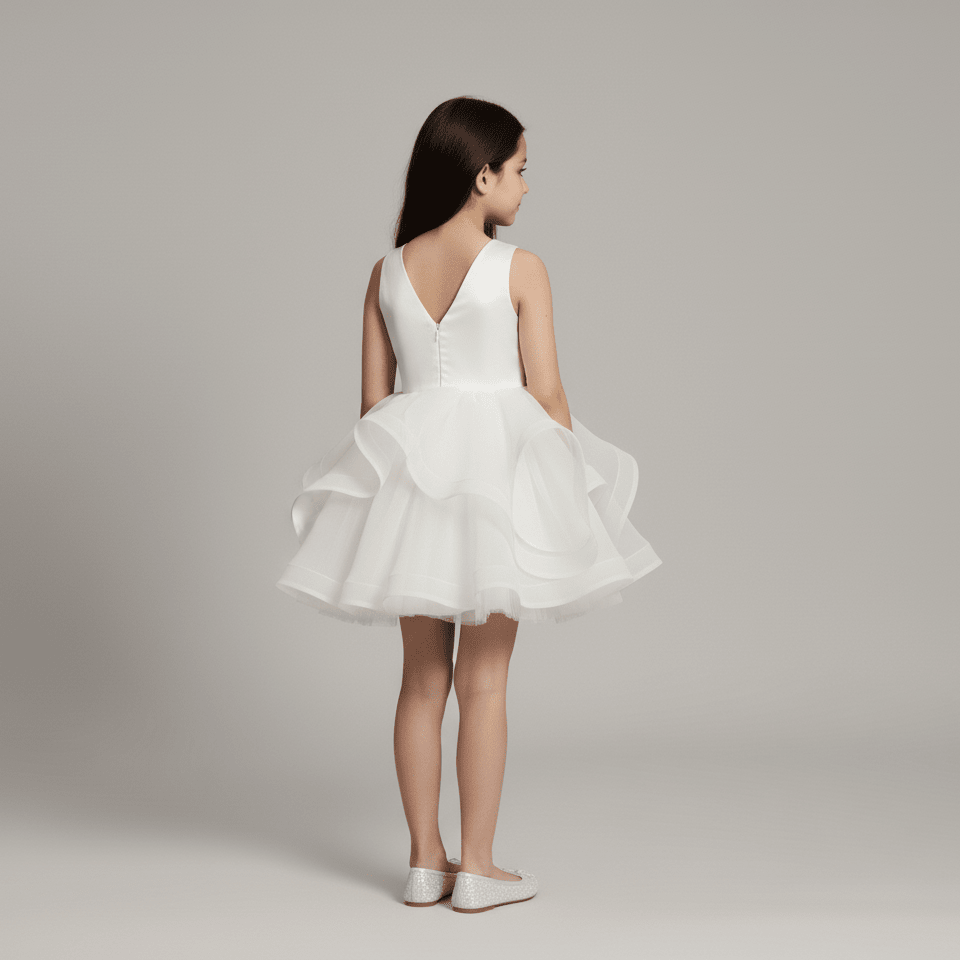 White Tulle Flower Girl Dress with 3D Floral Embroidery – Special Occasion Flower Girl Dress Plus Size - WonderlandByLilian