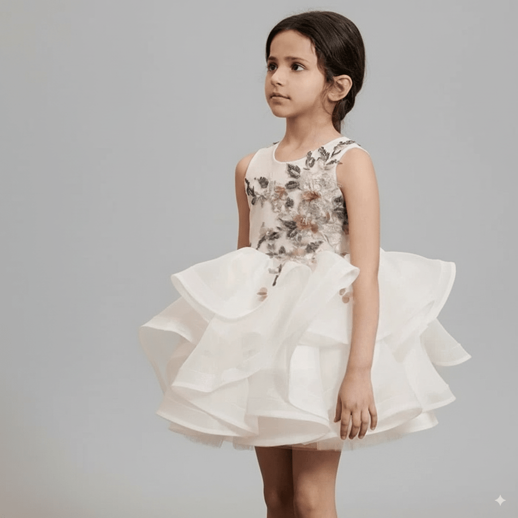 White Tulle Flower Girl Dress with 3D Floral Embroidery – Special Occasion Flower Girl Dress Plus Size - WonderlandByLilian
