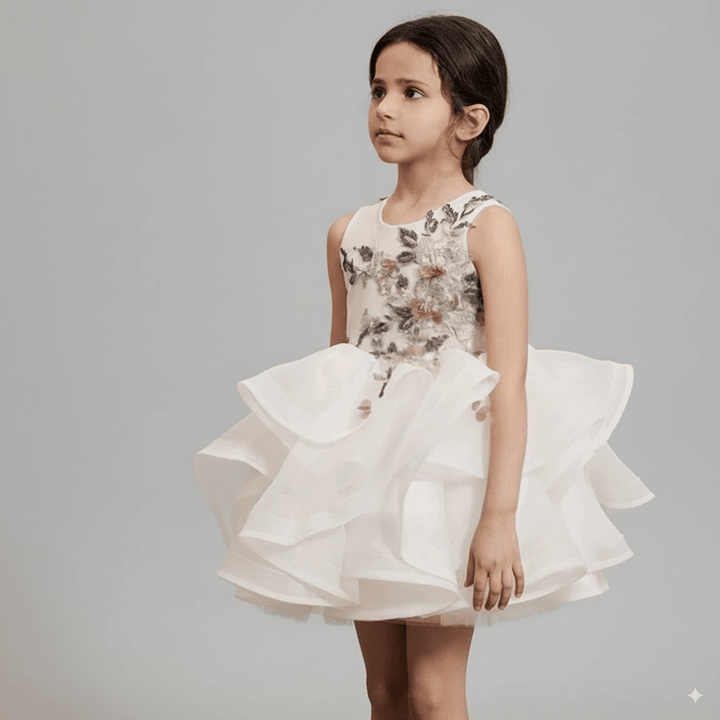 White Tulle Flower Girl Dress with 3D Floral Embroidery – Special Occasion Flower Girl Dress Plus Size - WonderlandByLilian