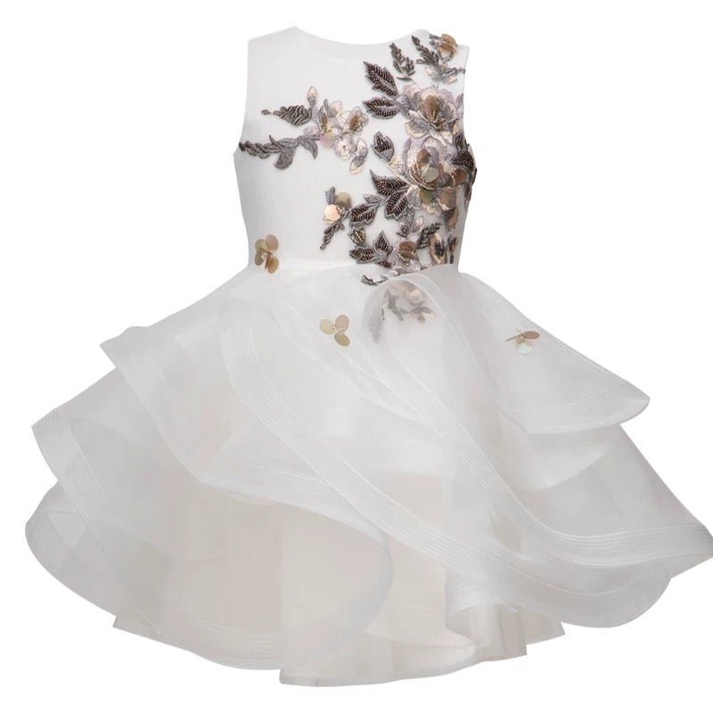 White Tulle Flower Girl Dress with 3D Floral Embroidery – Special Occasion Flower Girl Dress Plus Size - WonderlandByLilian