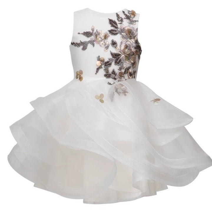 White Tulle Flower Girl Dress with 3D Floral Embroidery – Special Occasion Flower Girl Dress Plus Size - WonderlandByLilian