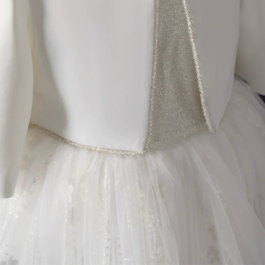 White Two - Piece Flower Girl Dress with Jacket – Elegant Tulle Wedding Flower Girl Dress Plus Size - WonderlandByLilian