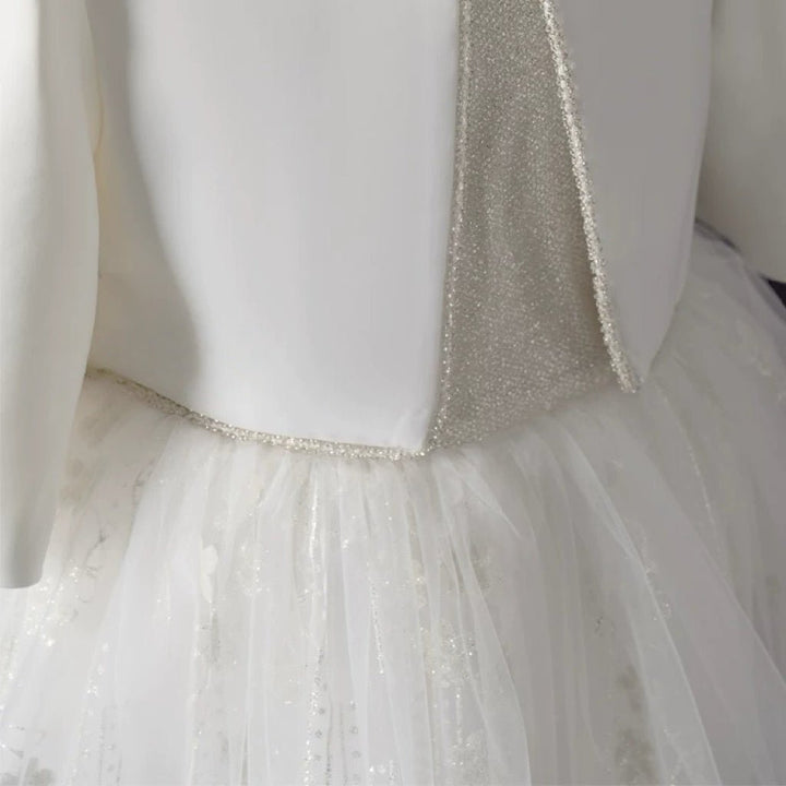 White Two - Piece Flower Girl Dress with Jacket – Elegant Tulle Wedding Flower Girl Dress Plus Size - WonderlandByLilian
