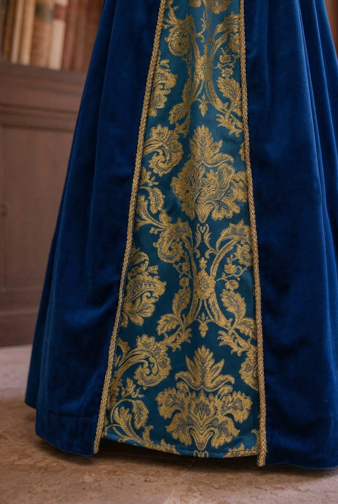 Regency Era Queen Dress - Renaissance Sapphire Velvet Jacquard Ball Gown Costume - Plus Size WonderlandByLilian Regency Era Queen Dress - Renaissance Sapphire Velvet Jacquard Ball Gown Costume - Plus Size WonderlandByLilian