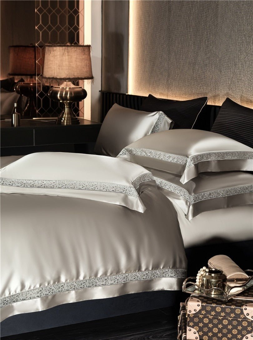 Willa Ash Modern Satin Egyptian Cotton Bedding Set - WonderlandByLilian