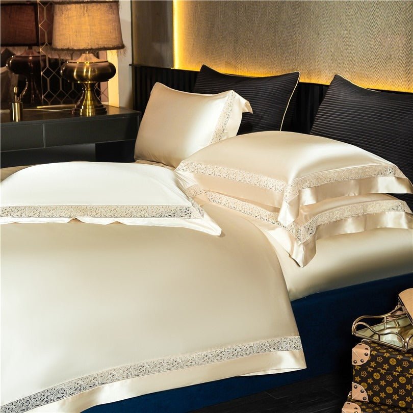 Willa Gold Modern Satin Egyptian Cotton Bedding Set - WonderlandByLilian