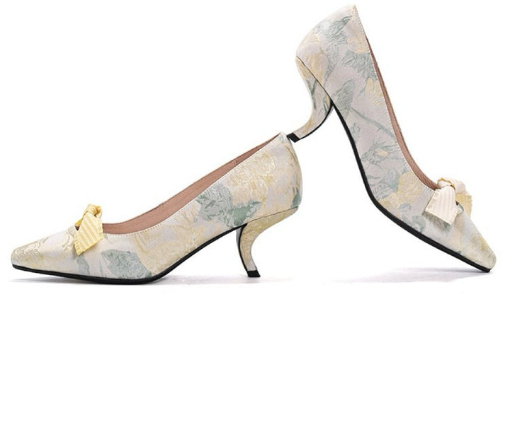 Yellow Regency Heels and Lolita Mules - Lolita Shoes with Bow - WonderlandByLilian