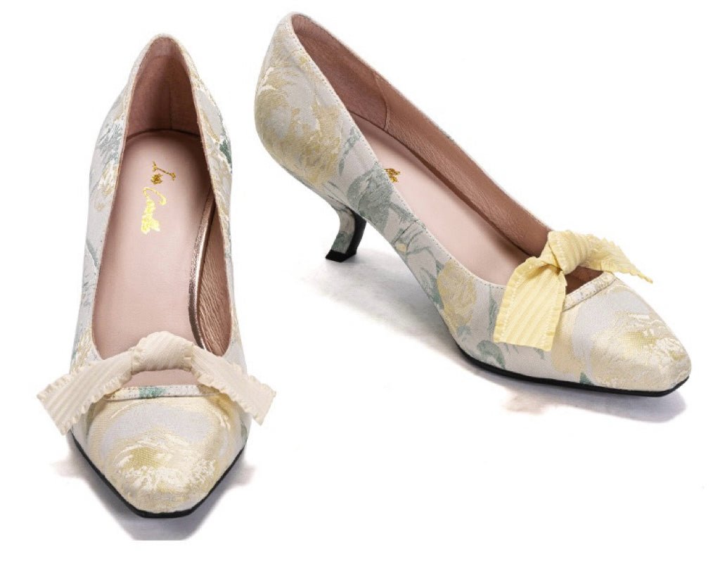 Yellow Regency Heels and Lolita Mules - Lolita Shoes with Bow - WonderlandByLilian