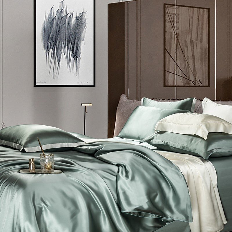 Zenith Aqua Green Luxury Pure Mulberry Silk Bedding Set - WonderlandByLilian