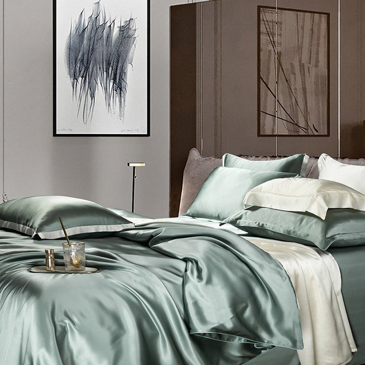 Zenith Aqua Green Luxury Pure Mulberry Silk Bedding Set - WonderlandByLilian