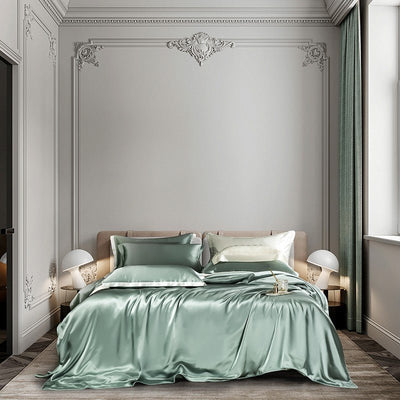 Zenith Aqua Green Luxury Pure Mulberry Silk Bedding Set - WonderlandByLilian