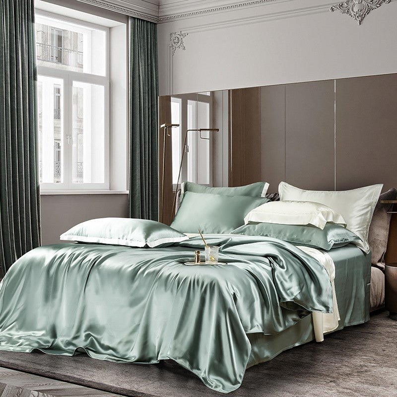 Zenith Aqua Green Luxury Pure Mulberry Silk Bedding Set - WonderlandByLilian