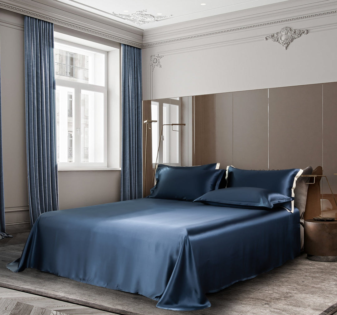 Zenith Dark Blue Luxury Pure Mulberry Silk Bedding Set - WonderlandByLilian