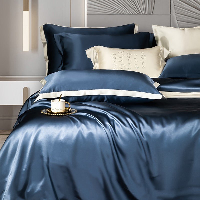 Zenith Dark Blue Luxury Pure Mulberry Silk Bedding Set - WonderlandByLilian