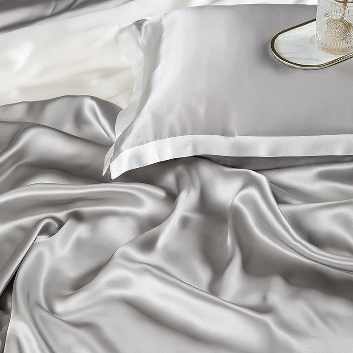 Zenith Grey Luxury Pure Mulberry Silk Bedding Set - WonderlandByLilian