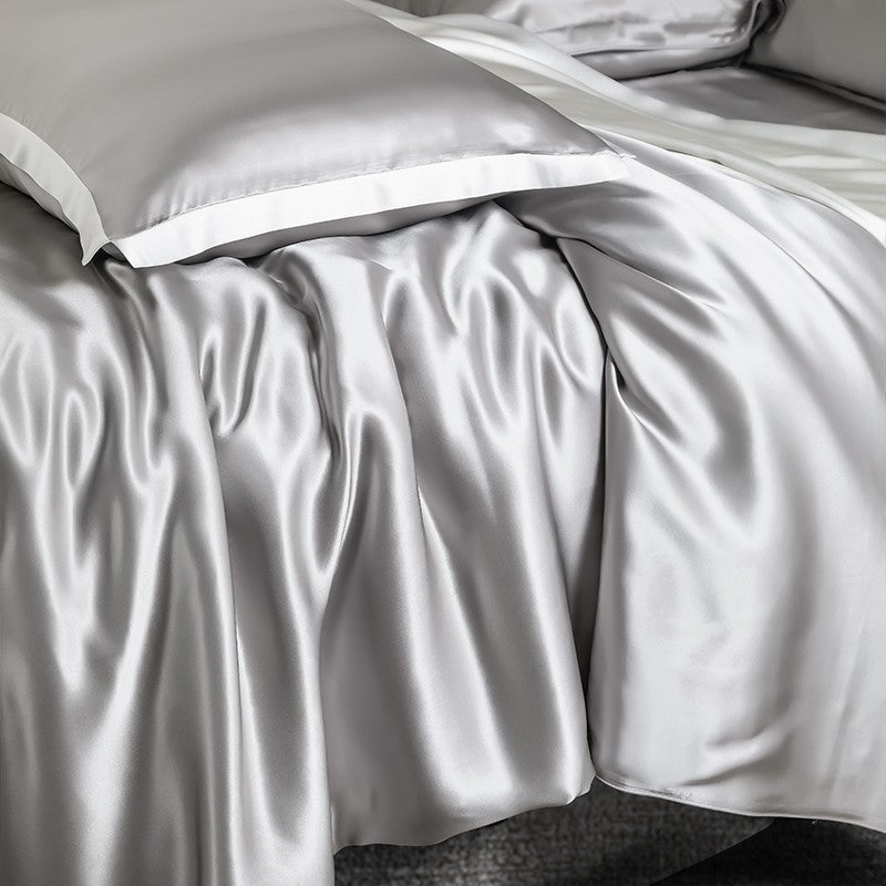 Zenith Grey Luxury Pure Mulberry Silk Bedding Set - WonderlandByLilian