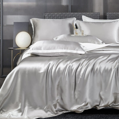 Zenith Grey Luxury Pure Mulberry Silk Bedding Set - WonderlandByLilian