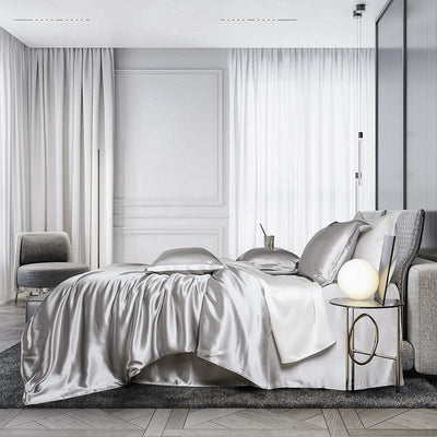 Zenith Grey Luxury Pure Mulberry Silk Bedding Set - WonderlandByLilian