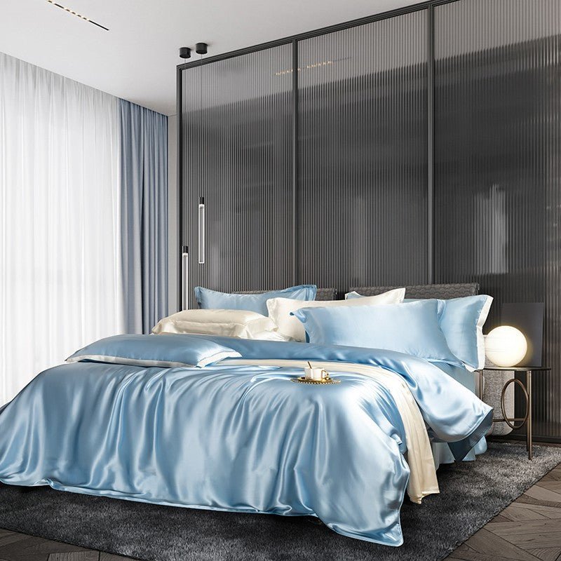 Zenith Sky Blue Luxury Pure Mulberry Silk Bedding Set - WonderlandByLilian