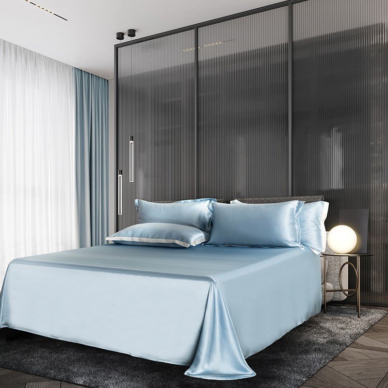 Zenith Sky Blue Luxury Pure Mulberry Silk Bedding Set - WonderlandByLilian