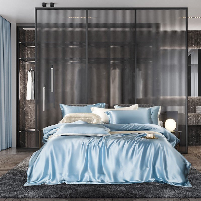 Zenith Sky Blue Luxury Pure Mulberry Silk Bedding Set - WonderlandByLilian