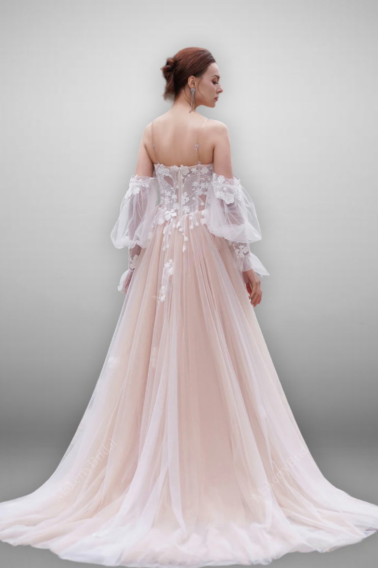 Boho Style Elegant 3D Flower Appliques A-Line Spaghetti Straps Wedding Dress - Plus Size