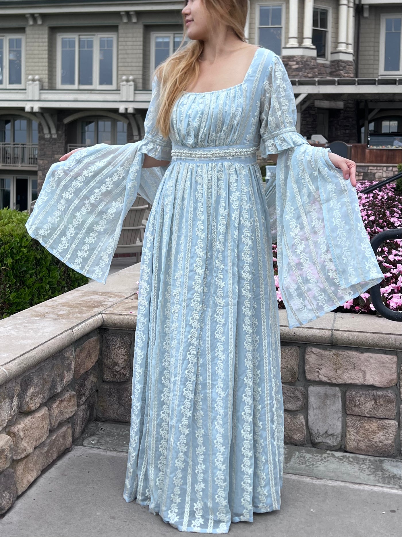 Luxury Blue Bridgerton Regency Era Ball Gown -Empire Waist Dress - Plus Size