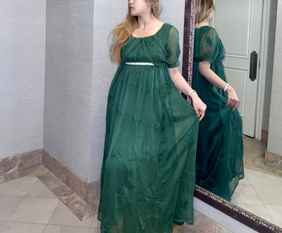 Emerald Embroidery Bridgerton Green Regency Era Ball Gown -Empire Waist Dress - Plus Size