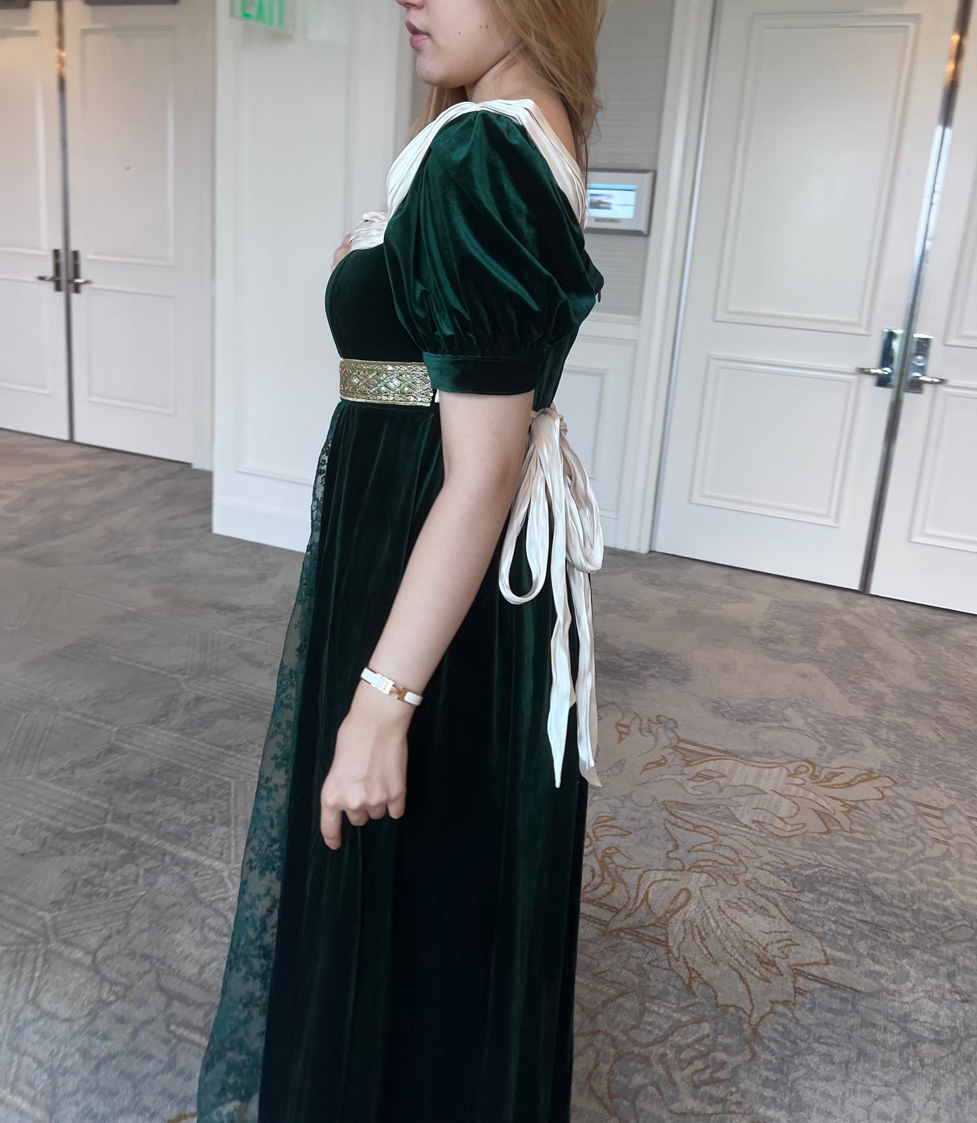 Luxury Emerald Velvet Bridgerton Regency Era Ball Gown With Embroidery Pearl - Empire Waist Dress - Plus Size